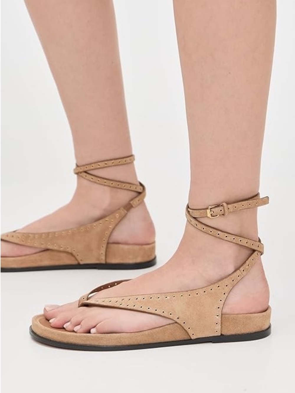 Madewell Tan Suede Ankle-Wrap Thong Sandals